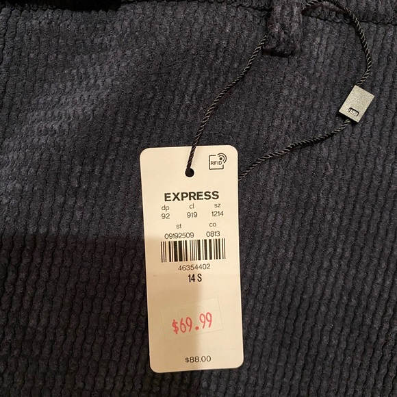 Express Editor Mid Rise Textured Corduroy Relaxed Trouser Pant in Navy Sz 14S - Picture 3 of 6